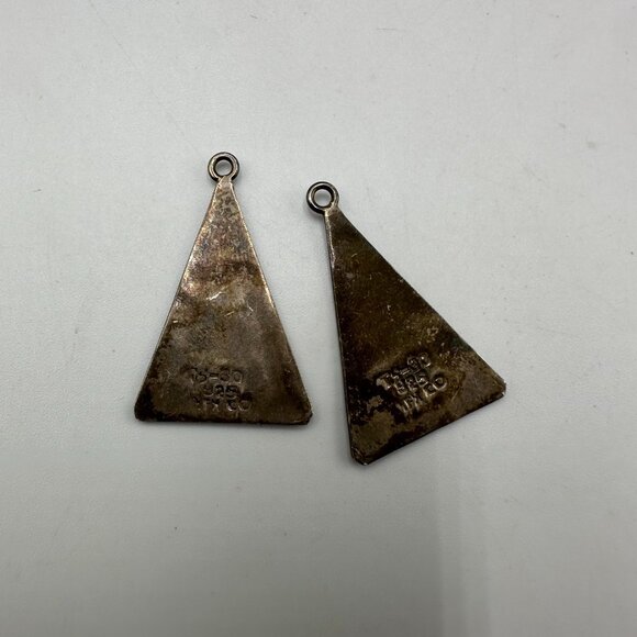 Vintage Taxco Mexico Pendants 925 Sterling Silver Turquoise Inlay Triangle - Picture 5 of 8